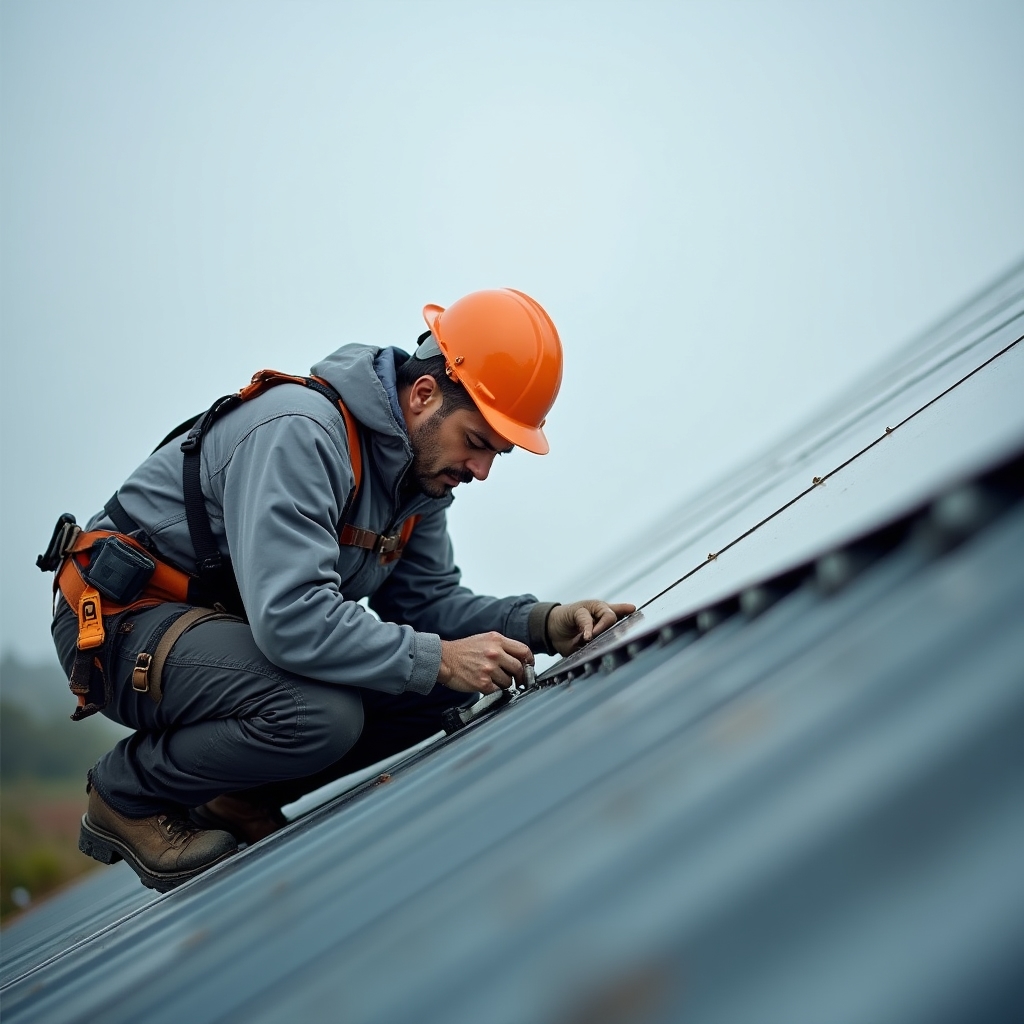 Técnico revisando la estructura de montaje de paneles solares